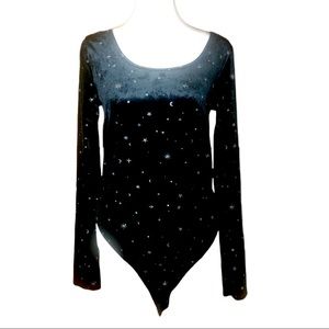 Velvet bodysuit with stars and moons